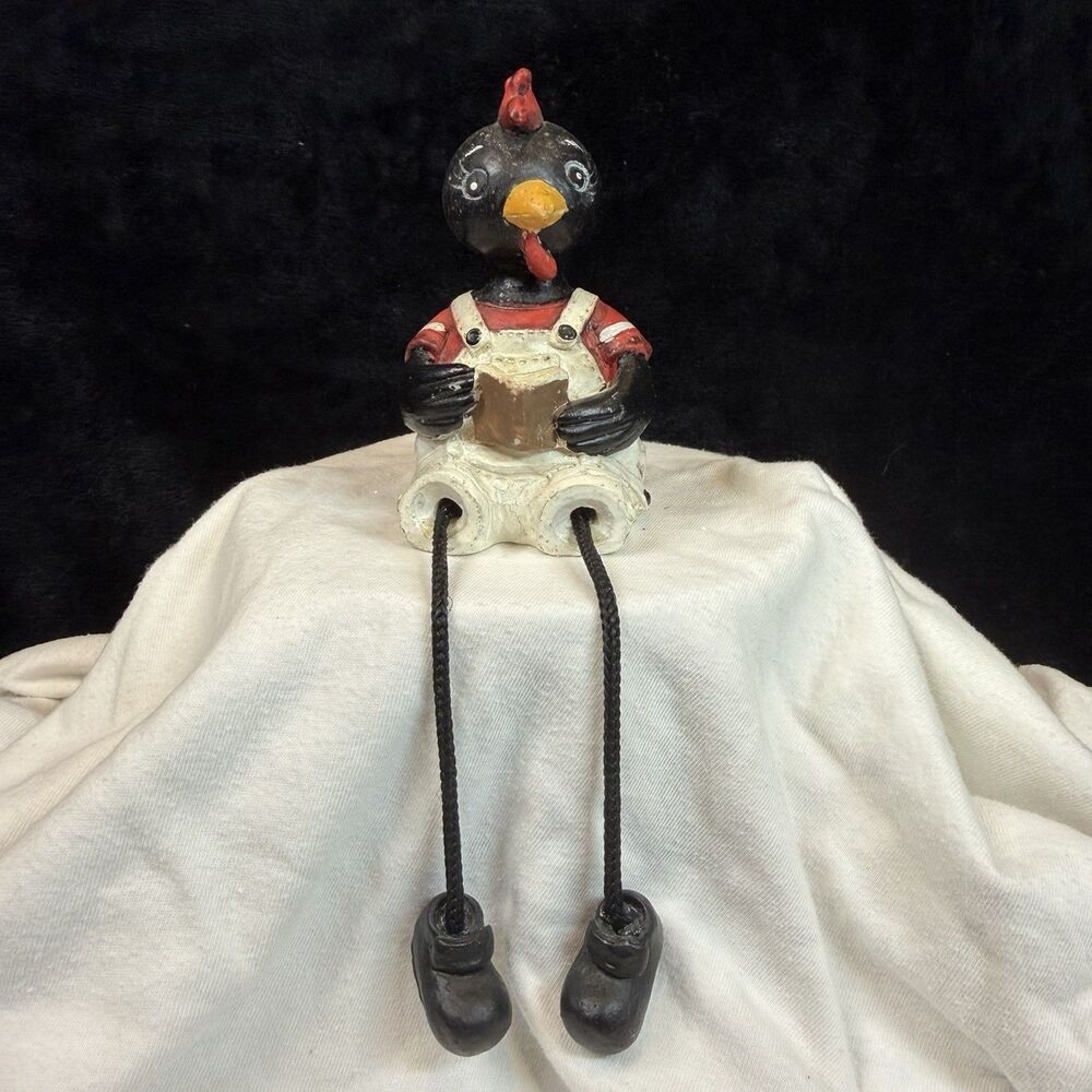 Rooster Chicken Shelf Sitter Black Book Dangle Legs Vintage Rare Cracker Barrel